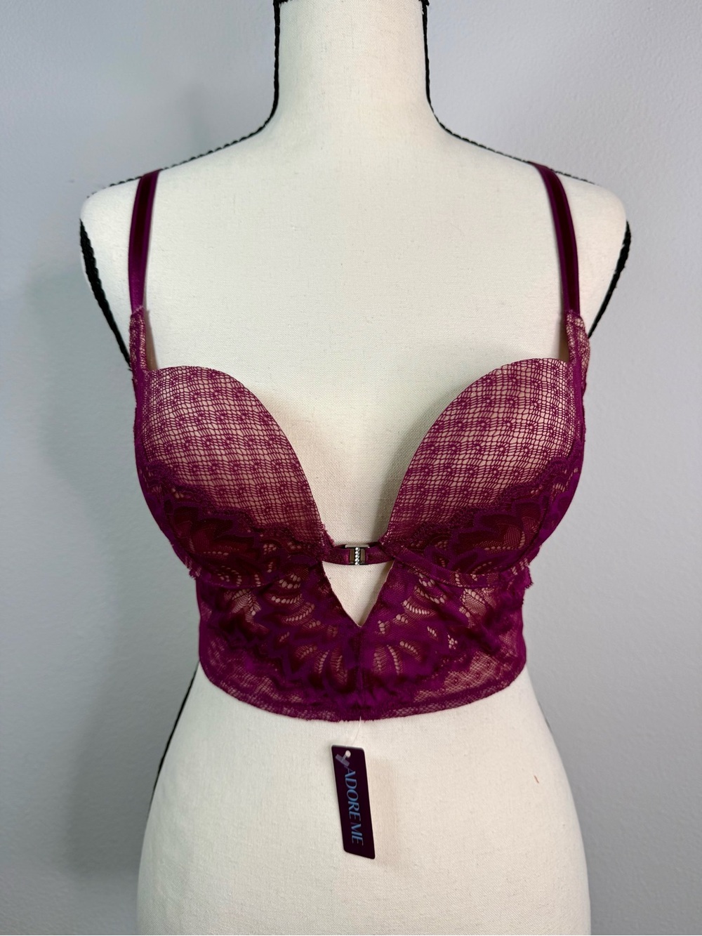 Adore Me Deep Plum Lace Longline Push-Up Bra